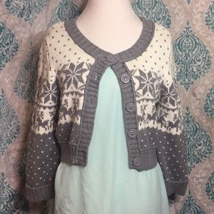 Winter Print Reindeer and Poinsettia Sweater Shrug